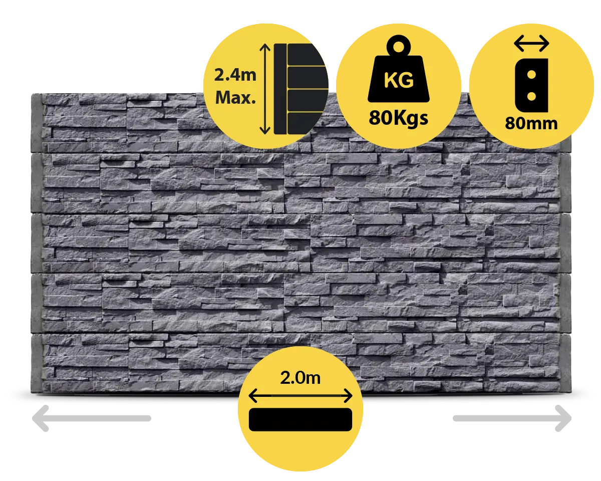 The Manhattan 2000 x 200 x 80mm Charcoal Graphite Stackstone Concrete Sleepers for Retaining Walls Sold by Sunset Sleepers The Manhattan 2000 x 200 x 80mm Charcoal Graphite Stackstone Concrete Sleepers for Retaining Walls Sold by Sunset Sleepers