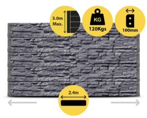 The Manhattan 2400 x 200 x 100mm Charcoal Graphite Stackstone Concrete Sleepers for Retaining Walls Sold by Sunset Sleepers