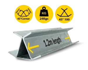 45@1.2|024 1200mm 45 Degree Galvanised Steel Corner Joiner Post to Support The Gentle Angle Deviations of a 80mm Concrete Sleeper Retaining Wall by Sunset Sleepers