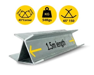 45@1.5 150PFC.|54 1500mm 45 Degree Galvanised Steel Corner Joiner Post to Support The Gentle Angle Deviations of a 100 120mm Concrete Sleeper Retaining Wall by Sunset Sleepers
