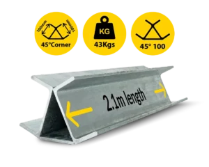 45@2.1|043 2100mm 45 Degree Galvanised Steel Corner Joiner Post to Support The Gentle Angle Deviations of a 80mm Concrete Sleeper Retaining Wall by Sunset Sleepers