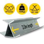 45@3.0 150PFC.|109 3000mm 45 Degree Galvanised Steel Corner Joiner Post to Support The Gentle Angle Deviations of 100 120mm Concrete Sleeper Retaining Wall by Sunset Sleepers