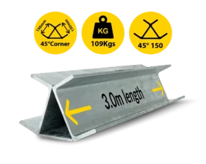 45@3.0 150PFC.|109 3000mm 45 Degree Galvanised Steel Corner Joiner Post to Support The Gentle Angle Deviations of 100 120mm Concrete Sleeper Retaining Wall by Sunset Sleepers