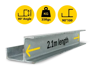 90@2.1|035 RWCP 90DEG 100 50 PC 90 Degree Galvanised Steel Corner Joiner Post to Support The Right Angle of a 80mm Concrete Sleeper Retaining Wall by Sunset Sleepers