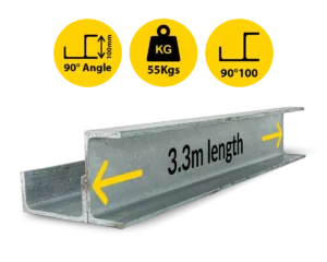 90@3.3|055 RWCP 90DEG 100 50 PC 90 Degree Galvanised Steel Corner Joiner Post to Support The Right Angle of a 80mm Concrete Sleeper Retaining Wall by Sunset Sleepers