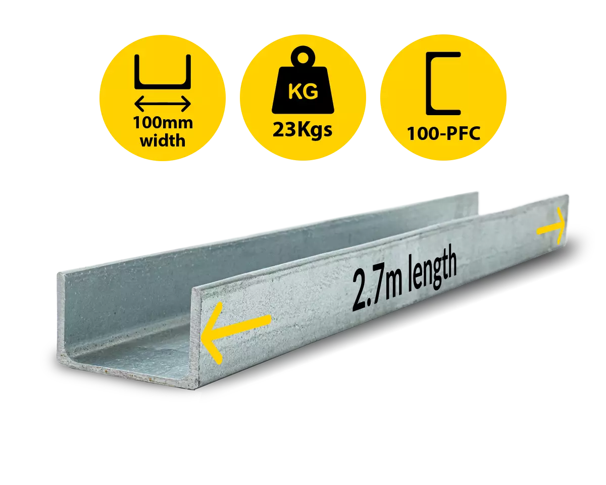 C2.7|023 PCF 100 8.33 C Channel Galvanised Steel Beam Posts to Support The End Panels of a 80mm Concrete Sleeper Retaining Wall by Sunset Sleepers C2.7|023 PCF 100 8.33 C Channel Galvanised Steel Beam Posts to Support The End Panels of a 80mm Concrete Sleeper Retaining Wall by Sunset Sleepers