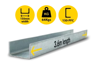 C3.6 150PFC.|64 PCF 150 18.15 C Channel Galvanised Steel Beam Posts to Support The End Panels of a 100 120mm Concrete Sleeper Retaining Wall by Sunset Sleepers