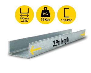 C3.9|033 PCF 150 18.15 C Channel Galvanised Steel Beam Posts to Support The End Panels of a 100 120mm Concrete Sleeper Retaining Wall by Sunset Sleepers