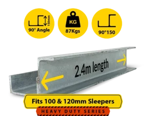 90@2.4 150PFC.87 90 Degree Galvanised Steel Corner Joiner Post to Support The Right Angle of a 100 120mm Concrete Sleeper Retaining Wall by Sunset Sleepers