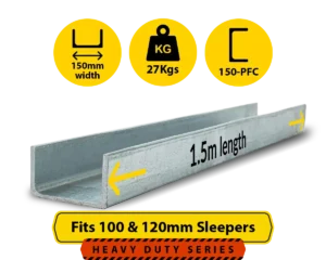 C1.5 150PFC.27 PCF 150 18.15 C Channel Galvanised Steel Beam Posts to Support The End Panels of a 100 120mm Concrete Sleeper Retaining Wall by Sunset Sleepers