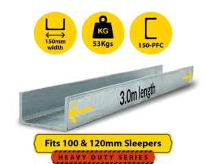 C3 150PFC.53 PCF 150 18.15 C Channel Galvanised Steel Beam Posts to Support The End Panels of a 100 120mm Concrete Sleeper Retaining Wall by Sunset Sleepers