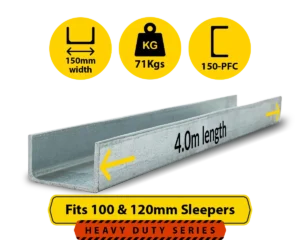 C4.0 150PFC.71 PCF 150 18.15 C Channel Galvanised Steel Beam Posts to Support The End Panels of a 100 120mm Concrete Sleeper Retaining Wall by Sunset Sleepers