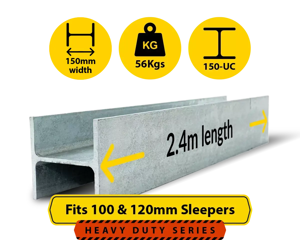 H2.4 150UC.56 150 UC 23.4 H Channel Galvanised Steel Beam Middle Joiner Post to Support The Middle Panels of a 100 120mm Concrete Sleeper Retaining Wall by Sunset Sleepers H2.4 150UC.56 150 UC 23.4 H Channel Galvanised Steel Beam Middle Joiner Post to Support The Middle Panels of a 100 120mm Concrete Sleeper Retaining Wall by Sunset Sleepers