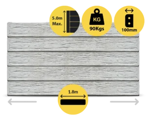 The Malibu 1800 x 200 x 100mm Plain Grey Colour Woodgrain Wood Look Concrete Sleepers for Retaining Walls Sold by Sunset Sleepers