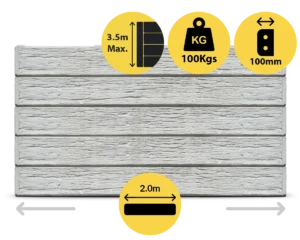 The Malibu 2000 x 200 x 100mm Plain Grey Colour Woodgrain Wood Look Concrete Sleepers for Retaining Walls Sold by Sunset Sleepers