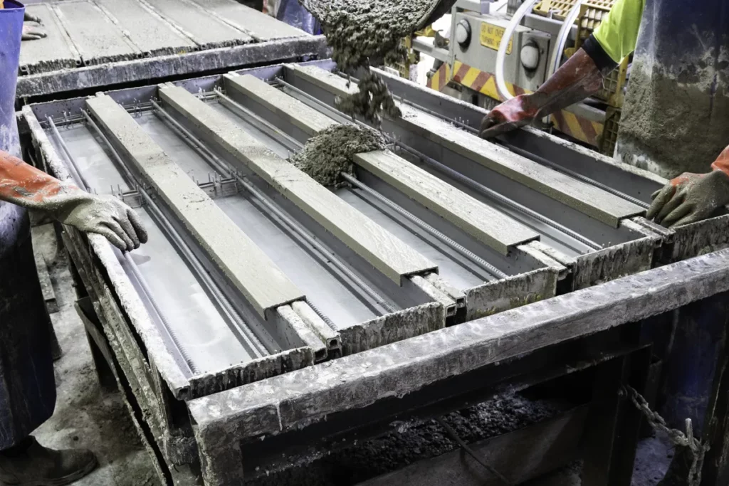 Concrete Pouring into Concrete Sleeper Moulds
