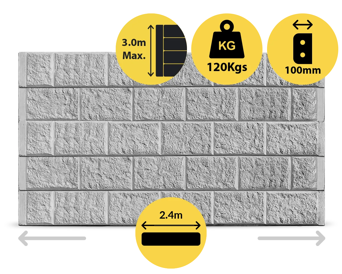 Arizona 2400 x 200 x 100mm Ash Grey Block Face Concrete Sleepers for Retaining Walls Sold by Sunset Sleepers Arizona 2400 x 200 x 100mm Ash Grey Block Face Concrete Sleepers for Retaining Walls Sold by Sunset Sleepers