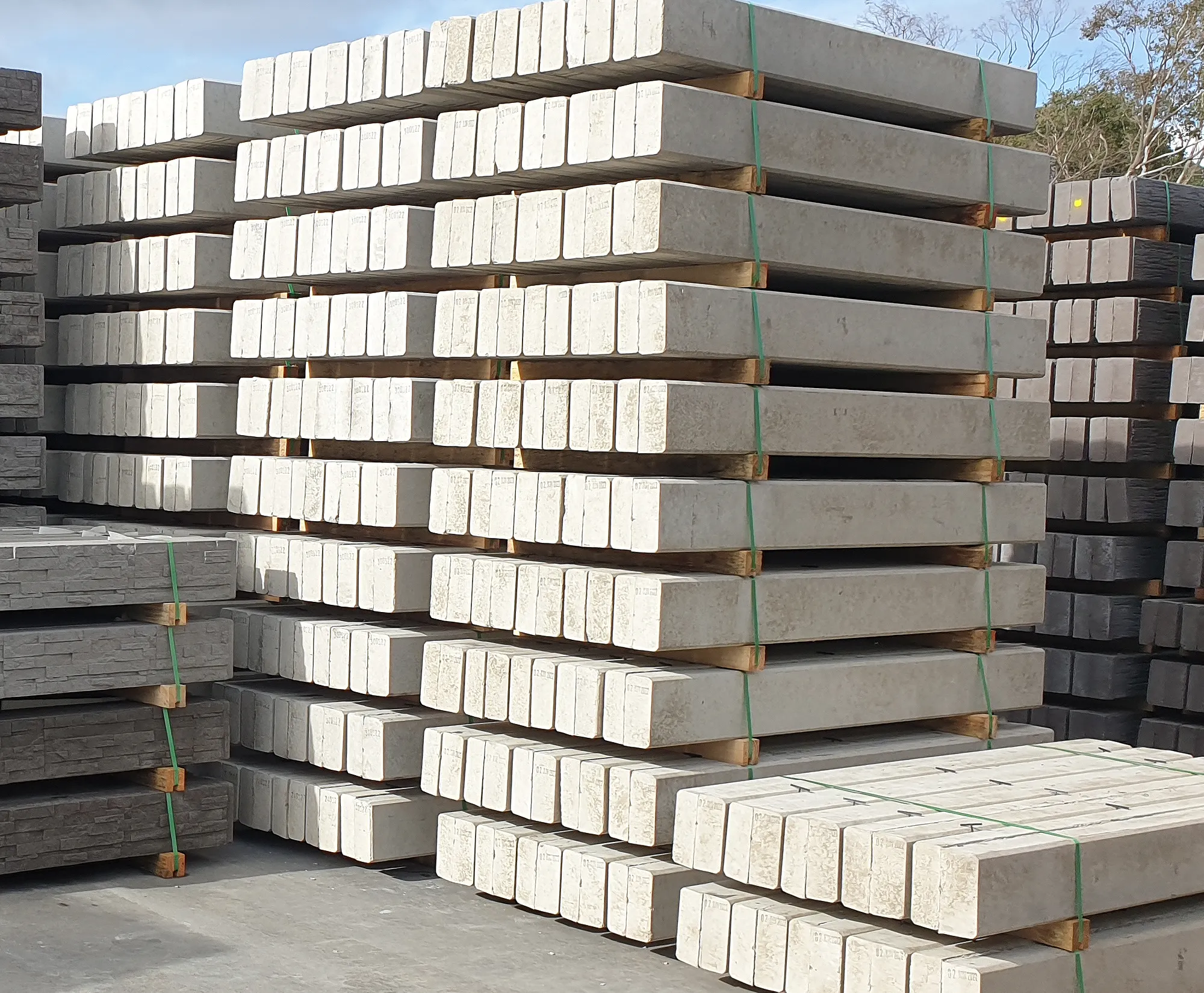 Smooth Concrete Sleepers in Plain Grey on Curing on Site