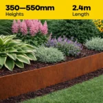 FormFlow 2400mm by 350 550mm Redcor Weathering Corten Steel Garden Edging (Rusty) sold by Sunset Sleepers in Melbourne Victoria